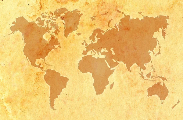Världskarta på åldern grungy papper — Stockfoto