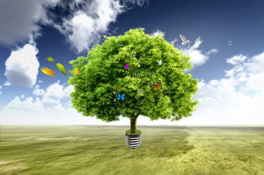 Green tree growing out of a bulb clipart