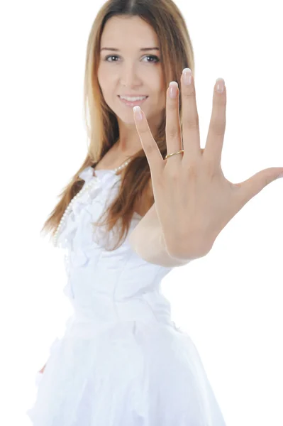Braut zeigt Ring. — Stockfoto