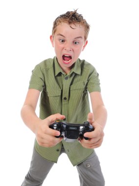 Funny boy with a joystick clipart