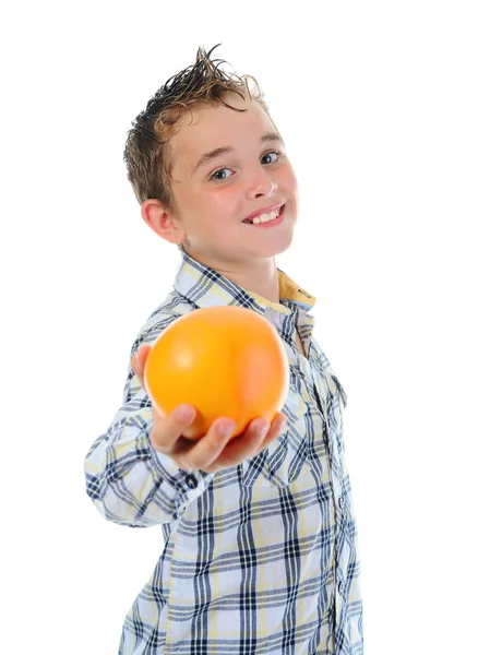 Lilla kid anläggning färska apelsiner. — Stockfoto