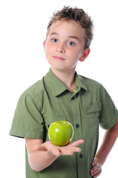 Pojke med äpple — Stockfoto