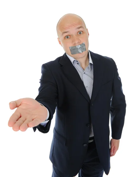 Businessman with mouth sealed — Stock Photo, Image