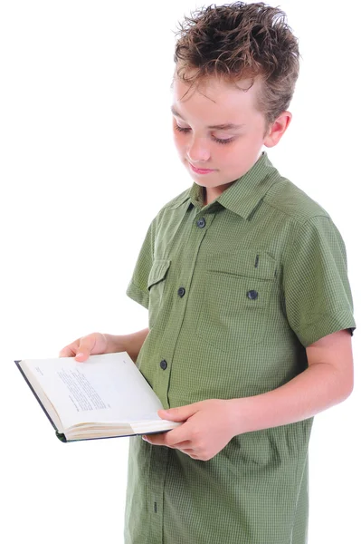 Liten pojke håller hennes bok — Stockfoto
