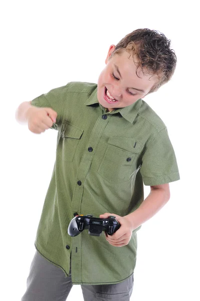 Funny boy with a joystick — Stock Photo, Image