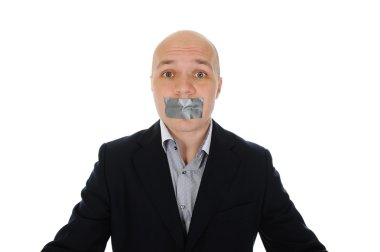 Businessman with mouth sealed clipart