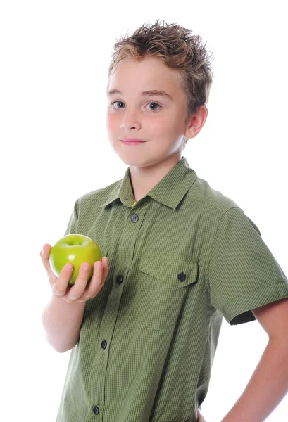 Pojke med äpple — Stockfoto