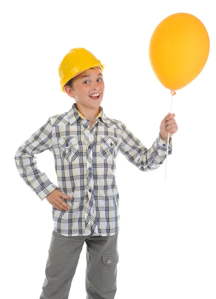 Piccolo costruttore sorridente in casco — Foto Stock
