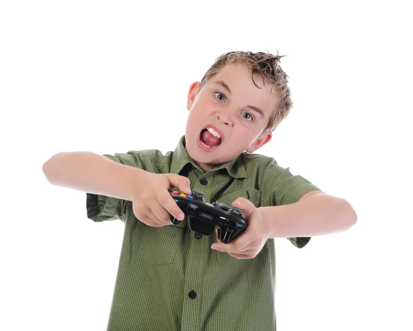 Funny boy med en joystick — Stockfoto