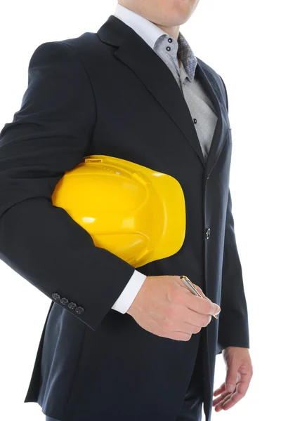 Бизнесмен со строительным шлемом — стоковое фото