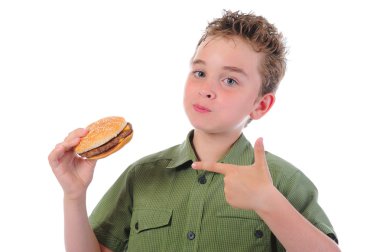 Little boy eating a hamburger clipart