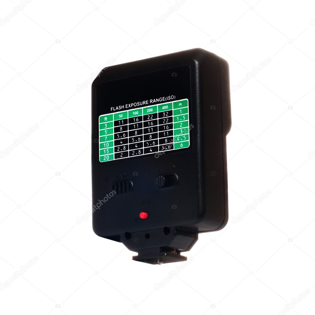 Small portable flash for camera isolated over white background