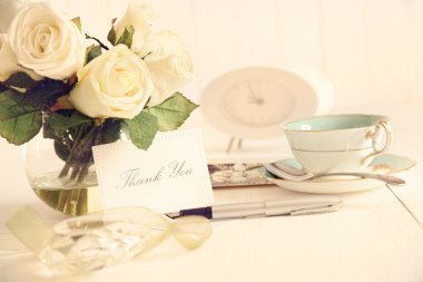 Thank you note on table with nostalgic feel clipart