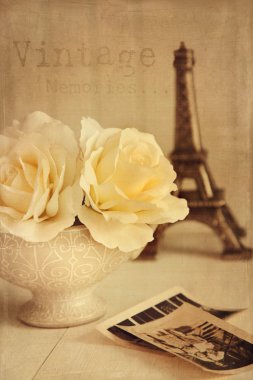 Antique roses with old photos clipart