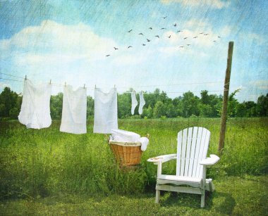 Laundry drying on clothesline clipart