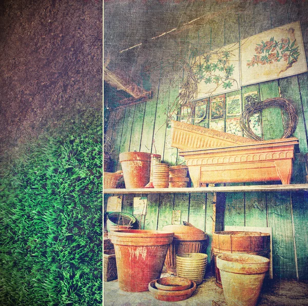 Lots of different size pots in the shed — Stock Photo, Image