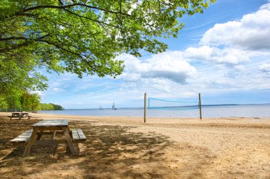 Picnic tables at the beach clipart