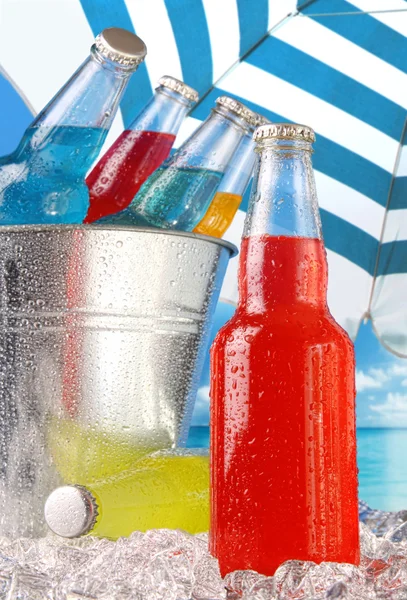 Close-up view of bottles with ice — Stock Photo, Image