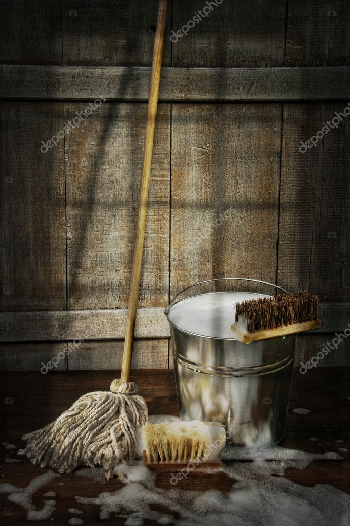 Mop with bucket and scrub brushes — Stock Photo © Sandralise 6272426