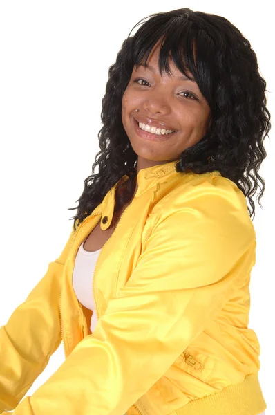 Girl in yellow jacket. — Stock Photo, Image