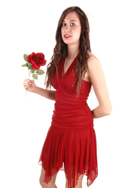 Flicka i röd klänning. — Stockfoto