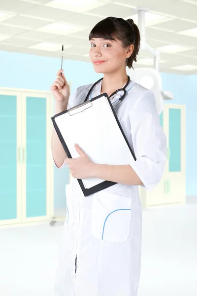 Modern hospital young girl doctor — Stock Photo, Image
