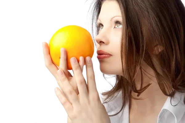 Γυναίκα με πορτοκάλι — Φωτογραφία Αρχείου