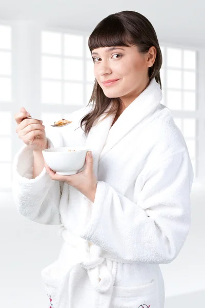 Modern office young girl morning — Stock Photo, Image