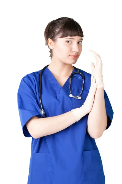 Weißer Hintergrund junge Mädchen Arzt — Stockfoto