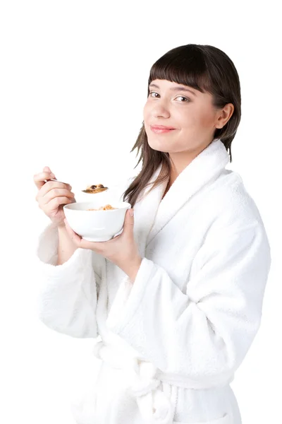 White background young girl morning — Stock Photo, Image