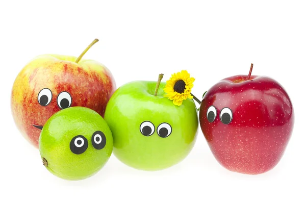 Manzana y lima con ojos aislados en blanco —  Fotos de Stock