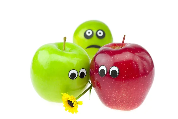 Żart jabłko i lipa z oczu na białym tle — Zdjęcie stockowe