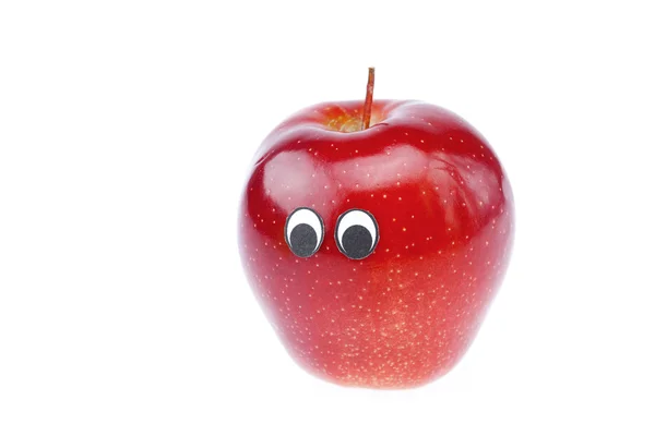 Alegria de maçã com uma cara isolada em branco — Fotografia de Stock