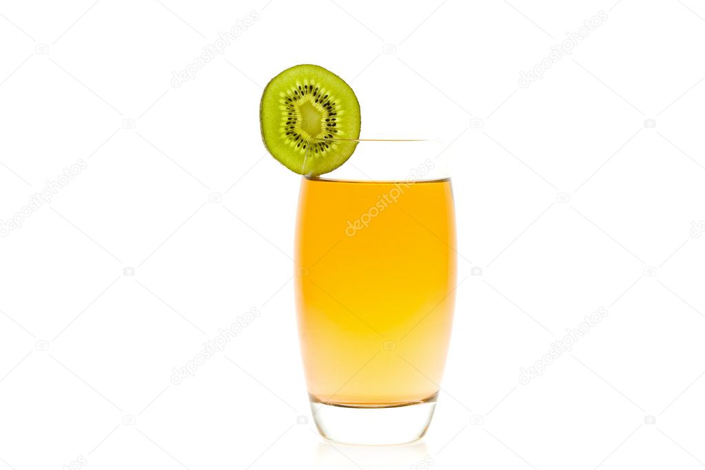 Orange cocktail with a slice of kiwi isolated on white