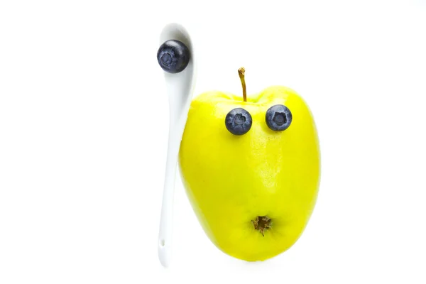 Apple dengan mata blueberry terisolasi pada putih — Stok Foto
