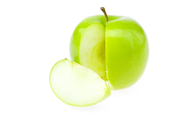 Manzana para cortar una rebanada aislada en blanco — Foto de Stock