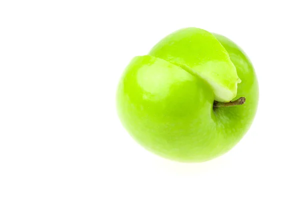 Apple για να κοπεί μια φέτα που απομονώνονται σε λευκό — Φωτογραφία Αρχείου