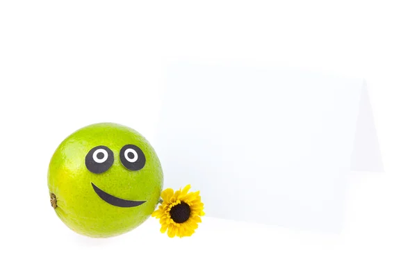 Fruta con una persona alegría aislada en blanco —  Fotos de Stock
