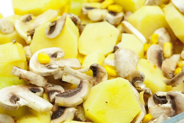 Potatoes mushrooms and corn — Stock Photo, Image