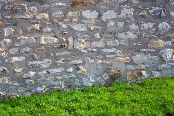 Τοίχος τούβλο και πράσινο γρασίδι — Φωτογραφία Αρχείου