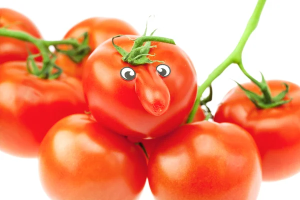 Tomato with a nose and a bunch of tomato isolated on white — Zdjęcie stockowe