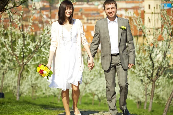 그냥 꽃 정원에서 결혼 — 스톡 사진
