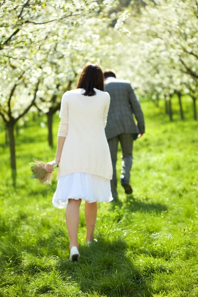 stock image Just married in a flowering garden