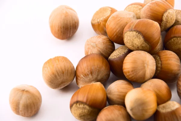 Hasselnötter och valnötter isolerad på vit — Stockfoto