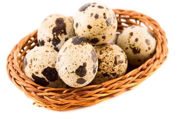 Huevos de codorniz en una cesta aislada en blanco —  Fotos de Stock
