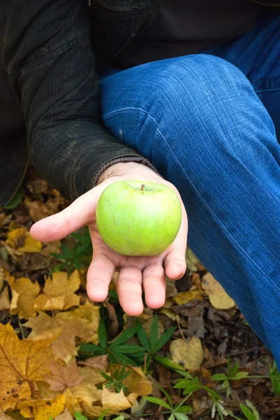 Apfel in den Händen der Männer — Stockfoto