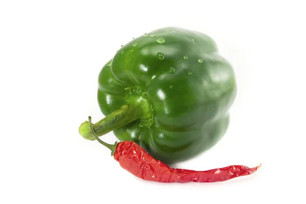 Paprika och chilipeppar isolerad på vit — Stockfoto
