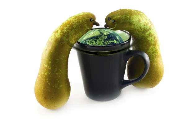 Pears looking at globe — Stock Photo, Image