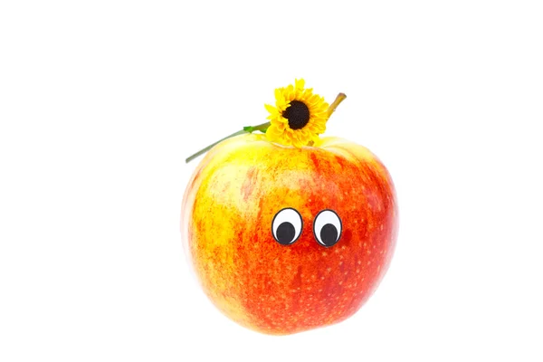 Jabłka z oczu i twarzy i kwiat na białym tle — Zdjęcie stockowe