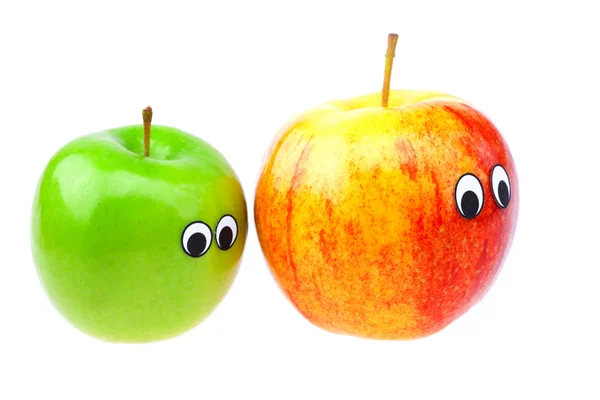 Manzanas con ojos y rostros aislados en blanco —  Fotos de Stock